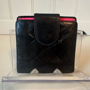 Chanel Black Quilted Small Bifold Wallet with Pink Interior with Chanel COA